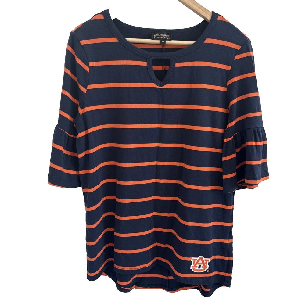 Auburn Tigers Womens M T-Shirt Blue Orange Striped Game Day Couture War Eagle